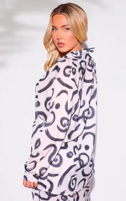 Monochrome Swirl Oversized Beach Shirt