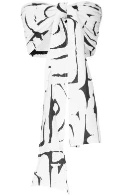 Monochrome Swirl Print Linen Look Tie Front Crop Top