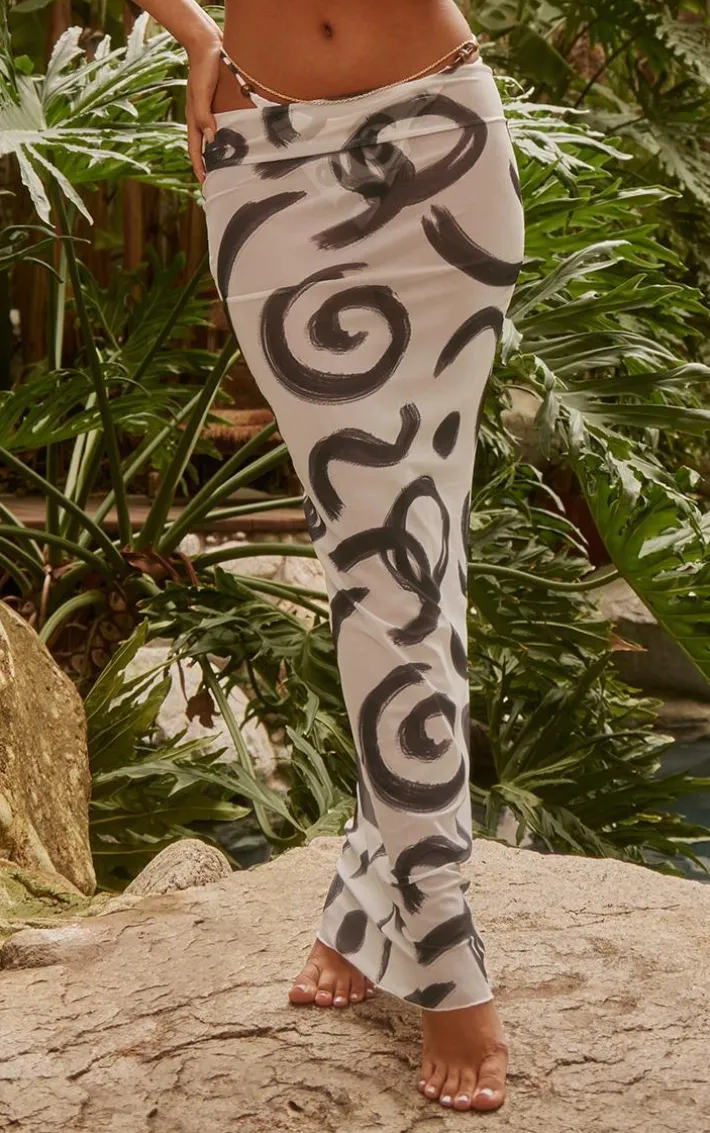 Monochrome Swirl Print Mesh Maxi Beach Skirt