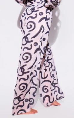 Monochrome Swirl Wide Leg Beach Pants