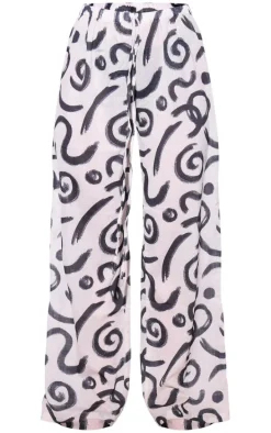 Monochrome Swirl Wide Leg Beach Pants
