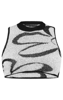 Monochrome Towel Knit Flower Detail Racer Crop Top