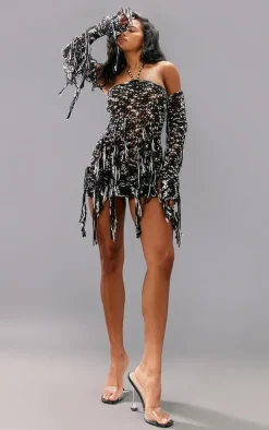 Monochrome Twist Marl Knit Mini Dress & Sleeves