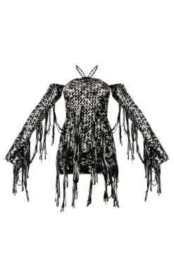 Monochrome Twist Marl Knit Mini Dress & Sleeves