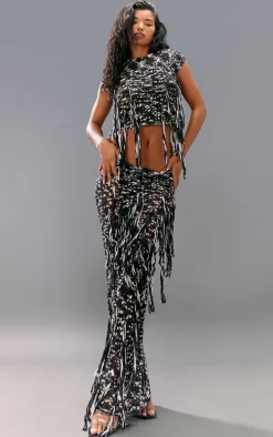 Monochrome Twist Marl Knit Maxi Skirt