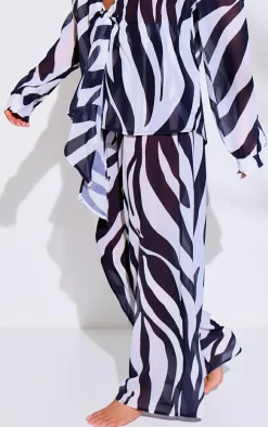 Monochrome Zebra Print Wide Leg Beach Pants