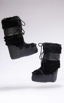 MOON BOOT Black Faux Fur Classic