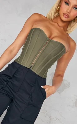Moss Khaki Bandage Hook And Eye Structured Corset