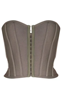 Moss Khaki Bandage Hook And Eye Structured Corset