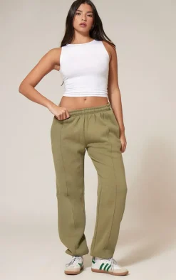 Moss Khaki Pintuck Detail Oversized Sweatpants