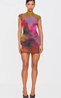 Multi Abstract Mesh Print Mini Dress