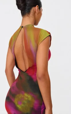 Multi Abstract Mesh Print Mini Dress