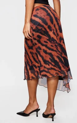 Multi Abstract Mesh Print Midi Skirt