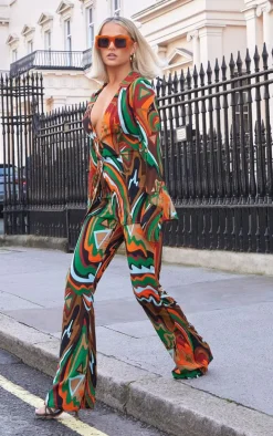 Multi Abstract Print Chiffon Fitted Shirt