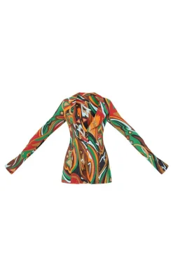Multi Abstract Print Chiffon Fitted Shirt