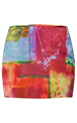 Multi Abstract Print Chiffon Mini Skirt
