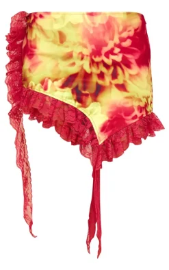 Multi Abstract Print Lace Trim Mini Skirt