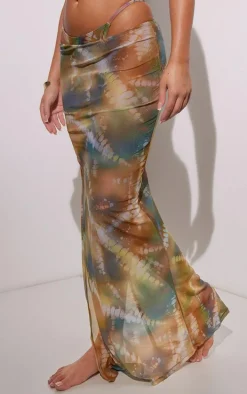 Multi Abstract Print Mesh Maxi Beach Skirt