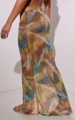 Multi Abstract Print Mesh Maxi Beach Skirt
