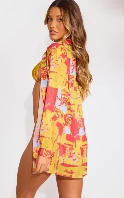 Multi Abstract Print Oversized Beach Shirt