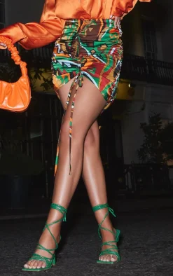 Multi Abstract Print Ruched Front Skirt