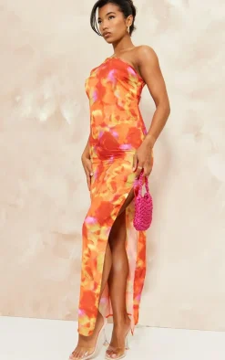 Multi Abstract Print Strappy Back Satin Maxi Dress