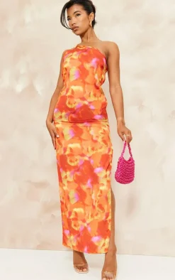 Multi Abstract Print Strappy Back Satin Maxi Dress