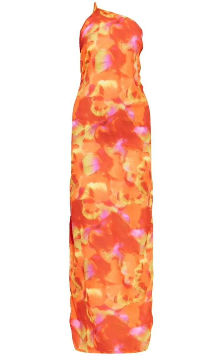 Multi Abstract Print Strappy Back Satin Maxi Dress