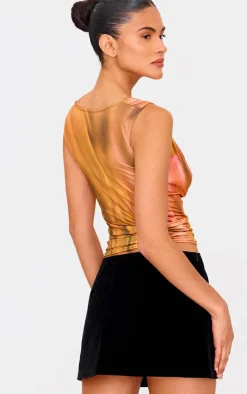 Multi Abstract Printed Cowl Neck Long Top