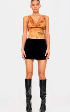 Multi Abstract Printed Cowl Neck Long Top