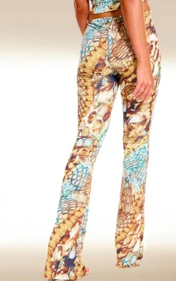 Multi Abstract Snake Print Double Layer Slinky Twist Flare Pants