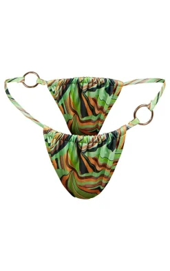 Multi Abstract Swirl Print Ring Tanga Bikini Bottom