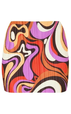 Multi Abstract Swirl Printed Plisse Micro Mini Skirt