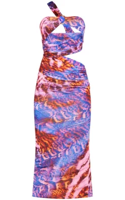 Multi Animal Print Slinky Ring Detail Cut Out Midaxi Dress