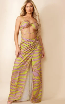 Multi Animal Print Twist Detail Cut Out Strappy Maxi Dress