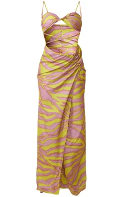 Multi Animal Print Twist Detail Cut Out Strappy Maxi Dress