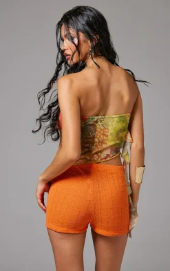 Multi Asymmetric Ruffle Drape Mesh Top