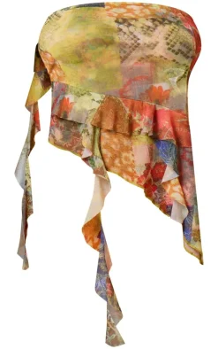 Multi Asymmetric Ruffle Drape Mesh Top