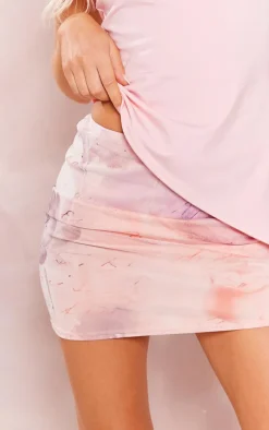 Multi Blurred Floral Lined Mesh Mini Skirt