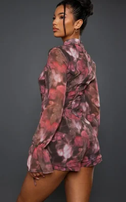 Multi Blurred Floral Print Chiffon Wrap Detail Romper