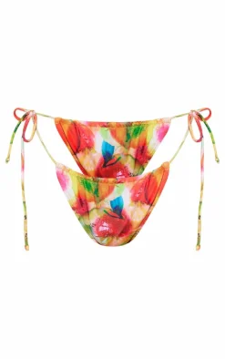 Multi Blurred Fruit Print Tie Side Bikini Bottoms
