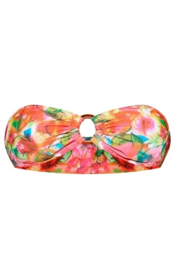 Multi Blurred Fruit Print O Ring Bandeau Bikini Top