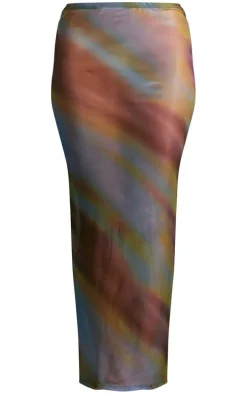 Multi Blurred Print Mesh Maxi Beach Skirt