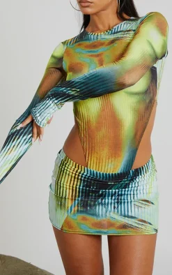 Multi Body Print Low Rise Micro Mini Skirt