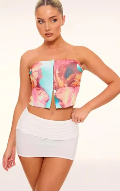 Multi Boned Flower Printed Mesh Bandeau