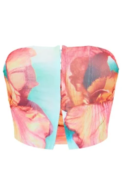 Multi Boned Flower Printed Mesh Bandeau