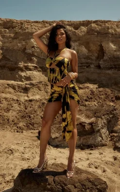 Multi Burnout Chiffon Ruched Draped Mini Skirt