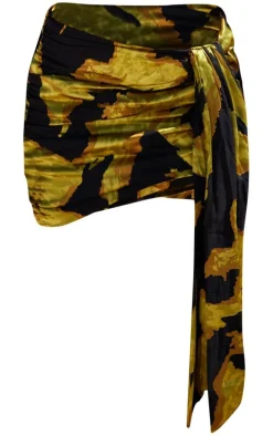 Multi Burnout Chiffon Ruched Draped Mini Skirt