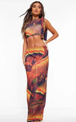 Multi Butterfly Printed Onion Skin Maxi Skirt