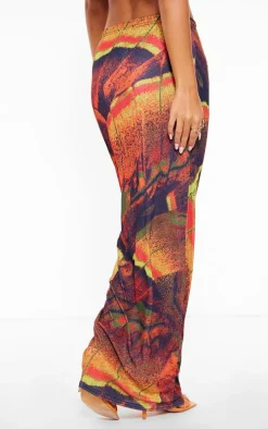 Multi Butterfly Printed Onion Skin Maxi Skirt